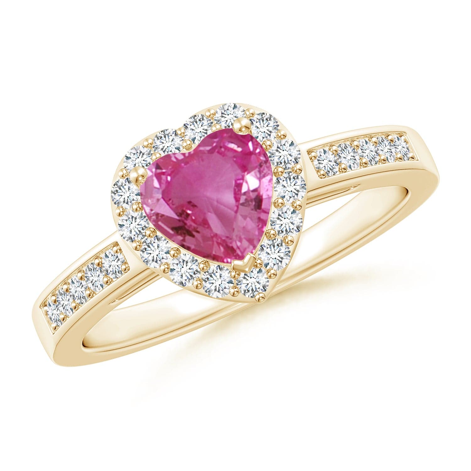 Heart-Shaped Pink Sapphire Halo Ring with Diamond Accents image 1