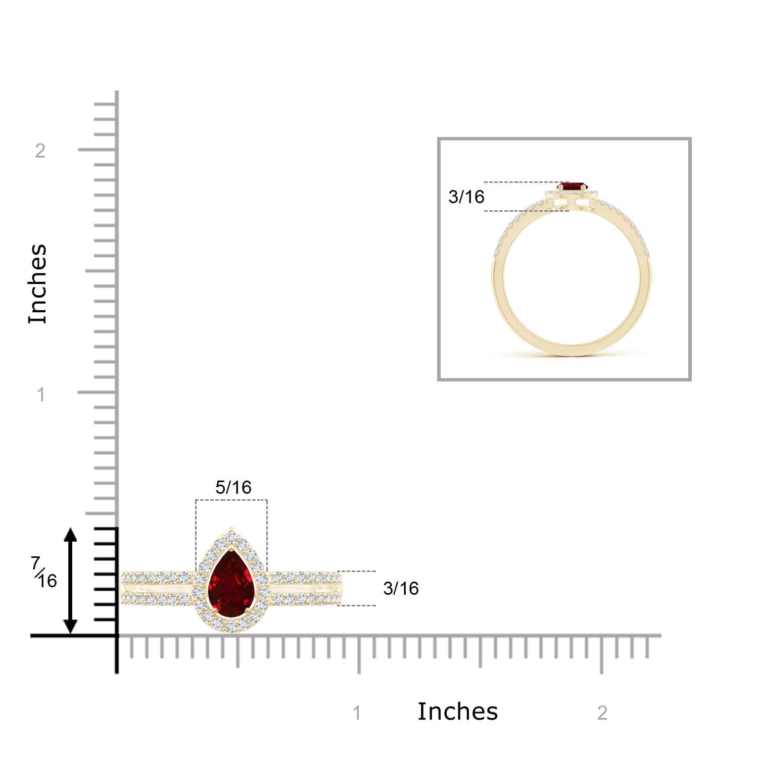 Pear Ruby and Diamond Halo Split Shank Ring image 4